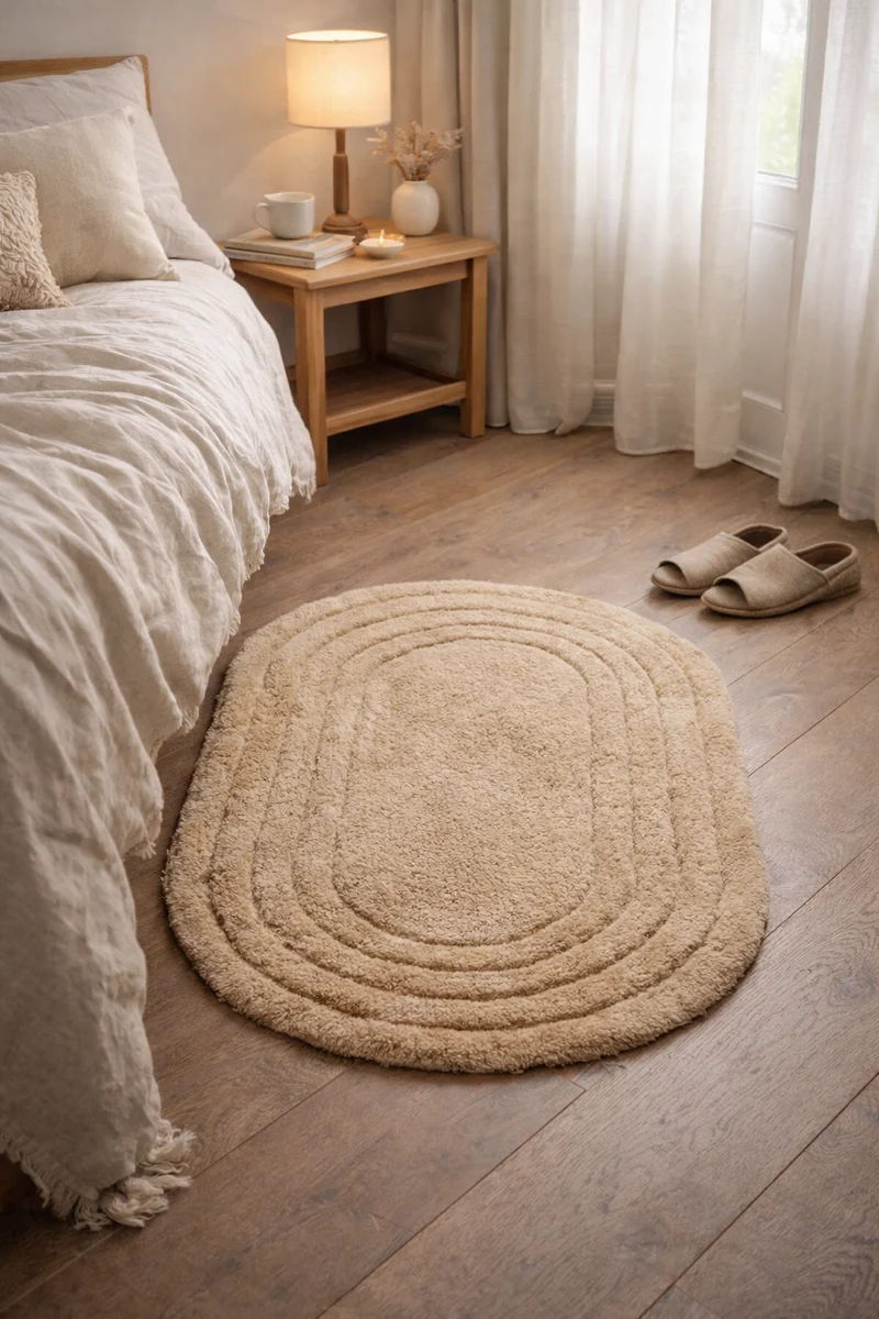 MIKKELI - Tapis ovale en coton marron clair 60 x 90 cm