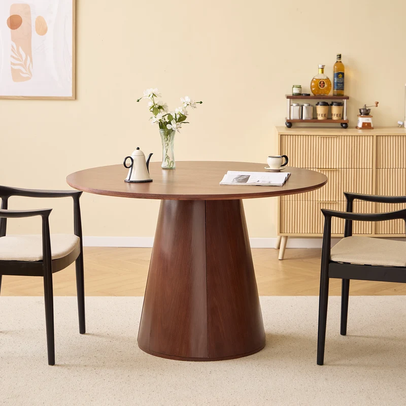 CALI - Table à manger 6 personnes ronde en bois de noyer