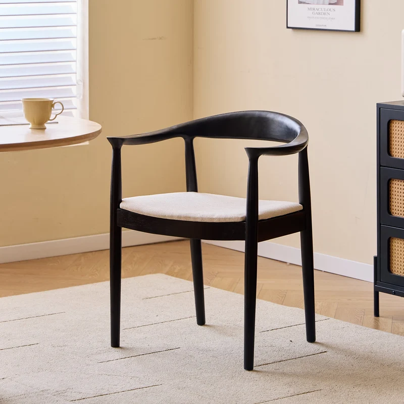 SALTA - Lot de 2 chaises de salle a manger en bois massif noir et tissu beige