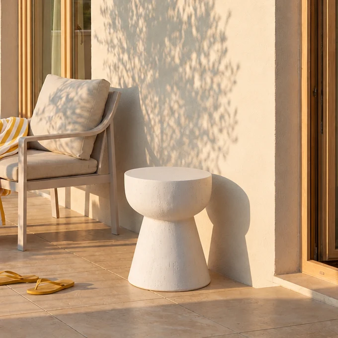 SORSELE - Table d'appoint bout de canapé intérieur extérieur en magnesite Blanc