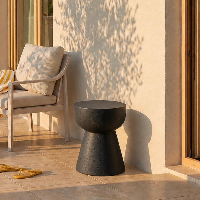 SORSELE - Table d'appoint bout de canapé intérieur extérieur en magnesite noir