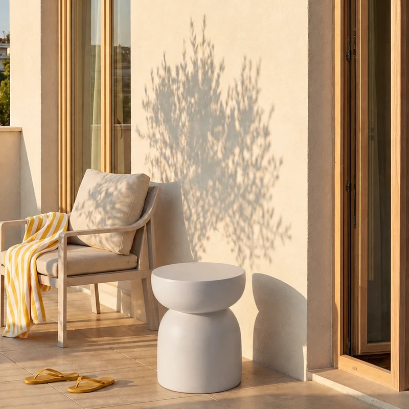 NORDFYN - Table d'appoint bout de canapé intérieur extérieur en magnesite blanc
