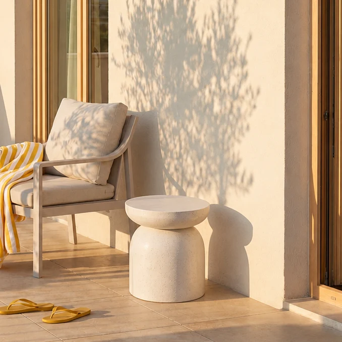 HJORRING - Table d'appoint bout de canapé intérieur extérieur en magnesite blanc