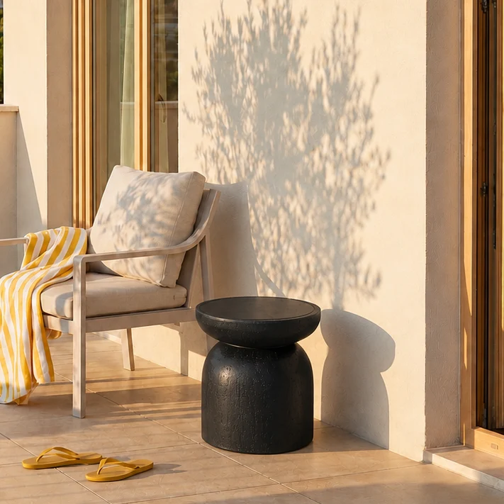 HJORRING - Table d'appoint bout de canapé intérieur extérieur en magnesite noir