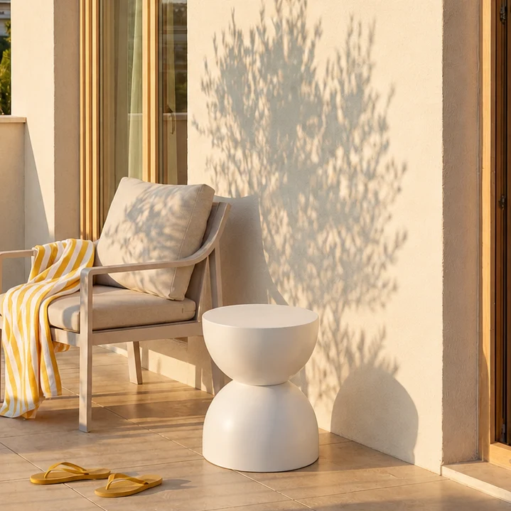 VEJEN - Table d'appoint bout de canapé intérieur extérieur en magnesite blanc