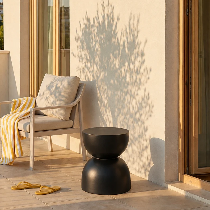 VEJEN - Table d'appoint bout de canapé intérieur extérieur en magnesite noir