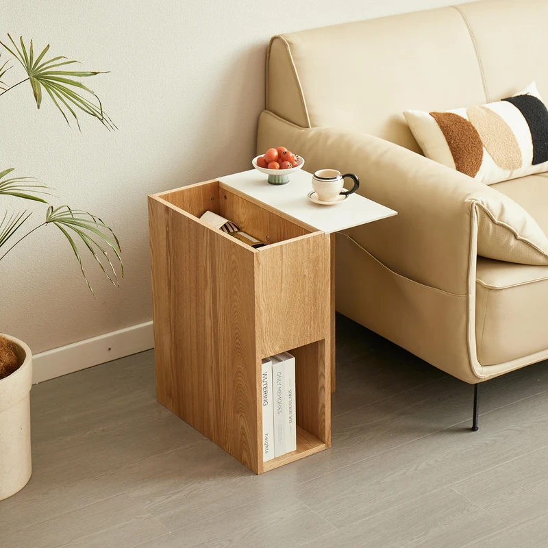 KARLSTAD - Table d'appoint bout de canapé avec rangement en bois finition marbre