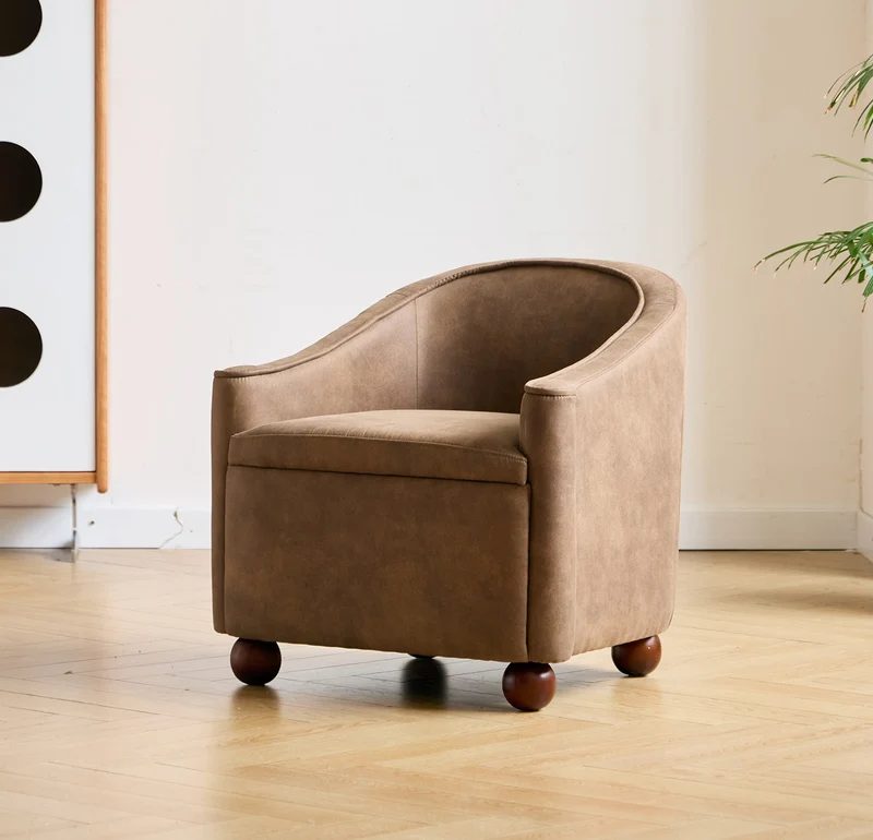 IVALO - Fauteuil de salon en bois massif et suédine marron