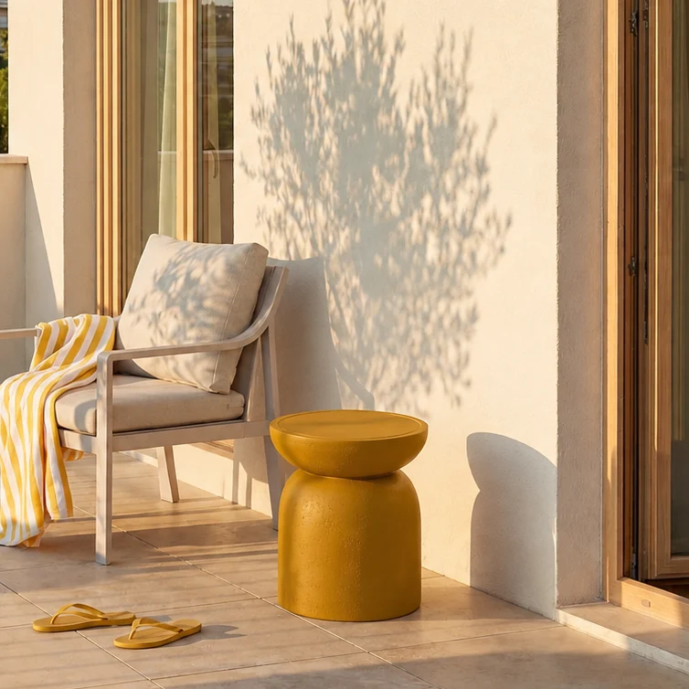 HJORRING - Table d'appoint bout de canapé intérieur extérieur en magnesite jaune