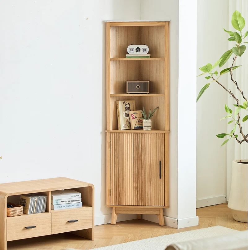 TALIABU - Colonne de rangement d'angle 1 porte 3 étagères en bois