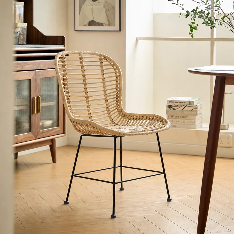 BORONG - Lot de 2 chaises de salle à manger design boheme en rotin naturel