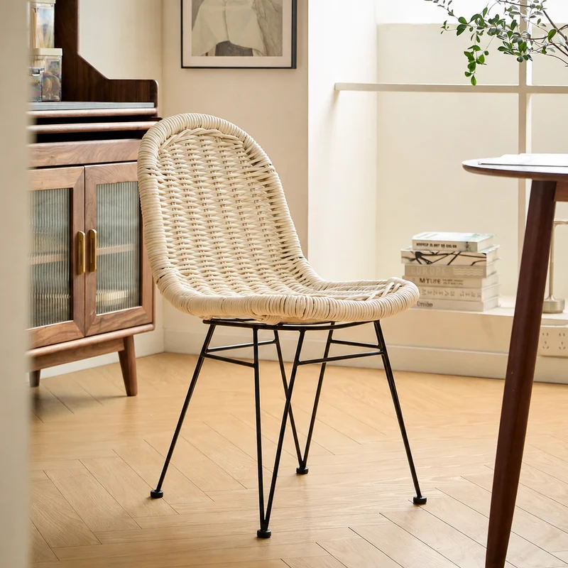 NITA - Lot de 2 chaises de salle à manger design boheme en rotin naturel