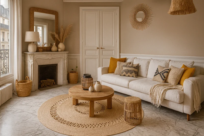 RUNE - Tapis rond en jute naturelle tissée marron 130 x 130 cm