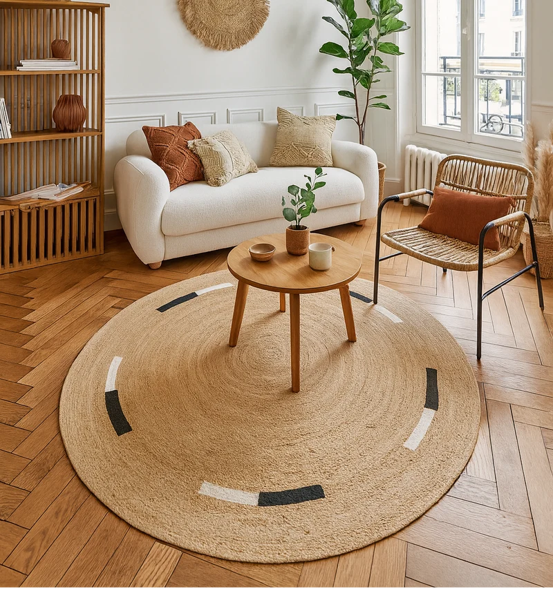 OLAV - Tapis rond en jute naturelle tissée marron 180 x 180 cm