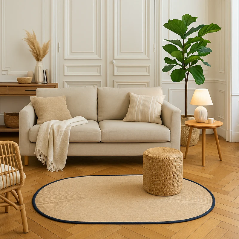 EIRA - Tapis ovale en jute naturelle tissée noir 150 x 90 cm