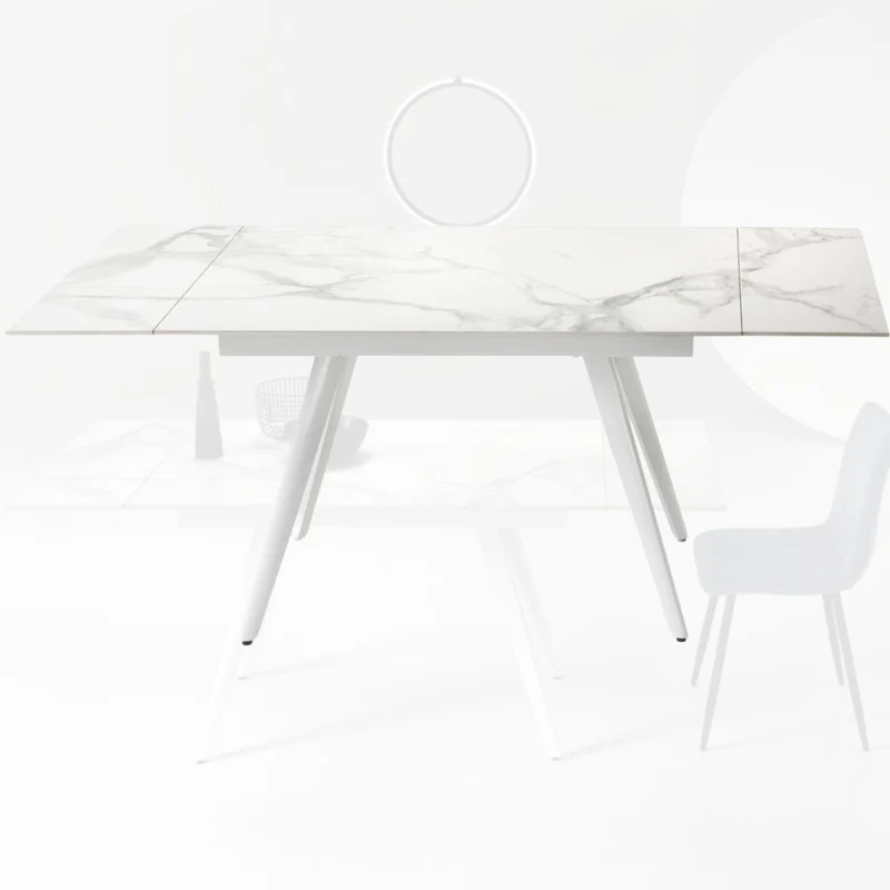 Tavolo da Pranzo Allungabile in Pietra Sinterizzata Effetto Marmo,120/180x80x76 cm