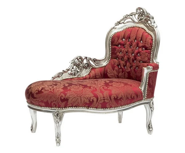 Chaise longue divanetto barocco in legno color argento in tessuto gemme incastonate cm 105x60x95h - vari colori