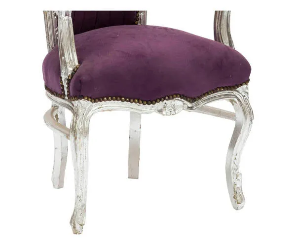 Poltroncina barocco da camera con braccioli in legno colore argento e tessuto cm 60X65X94h - vari colori