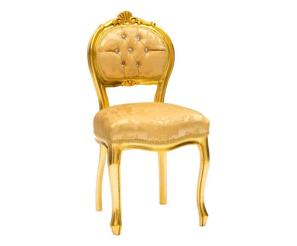 Poltrona da camera barocco in legno e tessuto color oro cm 44x48x85h
