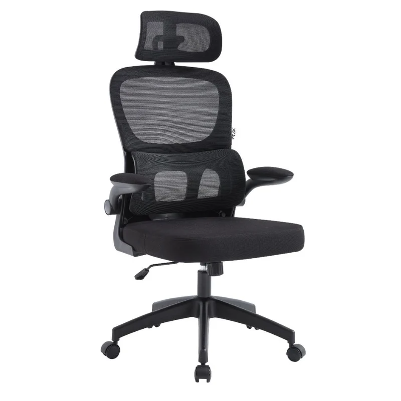 Sedia da Ufficio Ergonomica con Braccioli Pieghevoli, Poggiatesta e Supporto Lombare