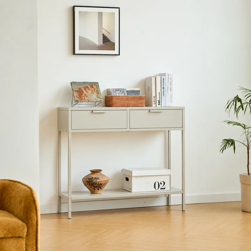 KUHMO - Console en métal 2 tiroirs beige