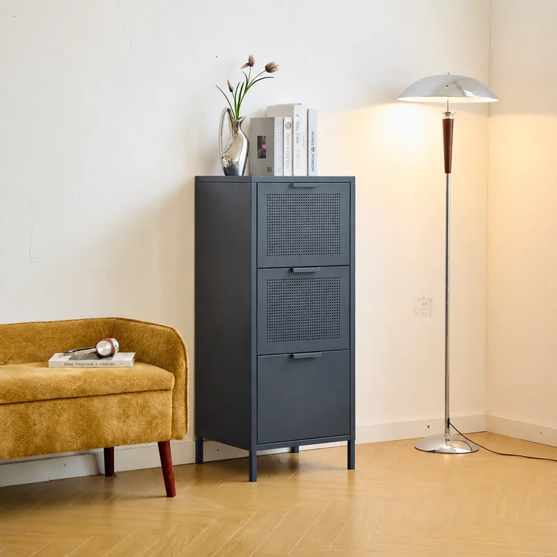 NURMES - Meuble de rangement 3 tiroirs en metal bleu