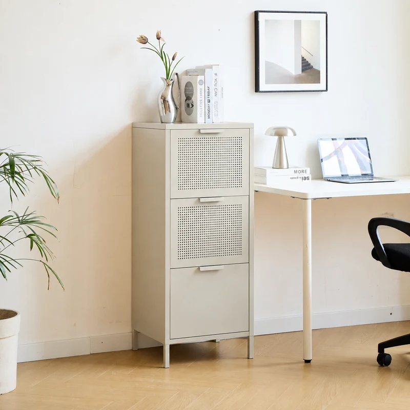 NURMES - Meuble de rangement 3 tiroirs en metal beige