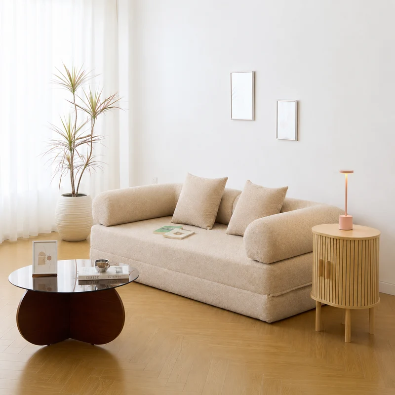 SARIA - Canape lit convertible 3 personnes en tissu beige