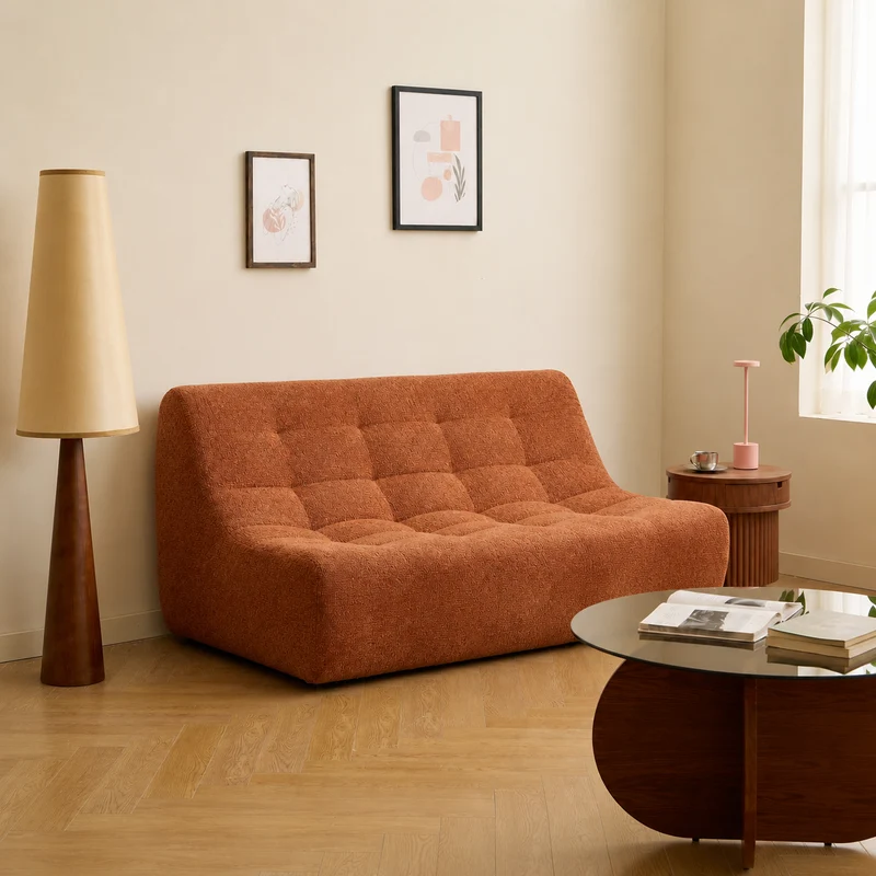 LAGOS - Canape banquette 2 personnes en tissu terracotta