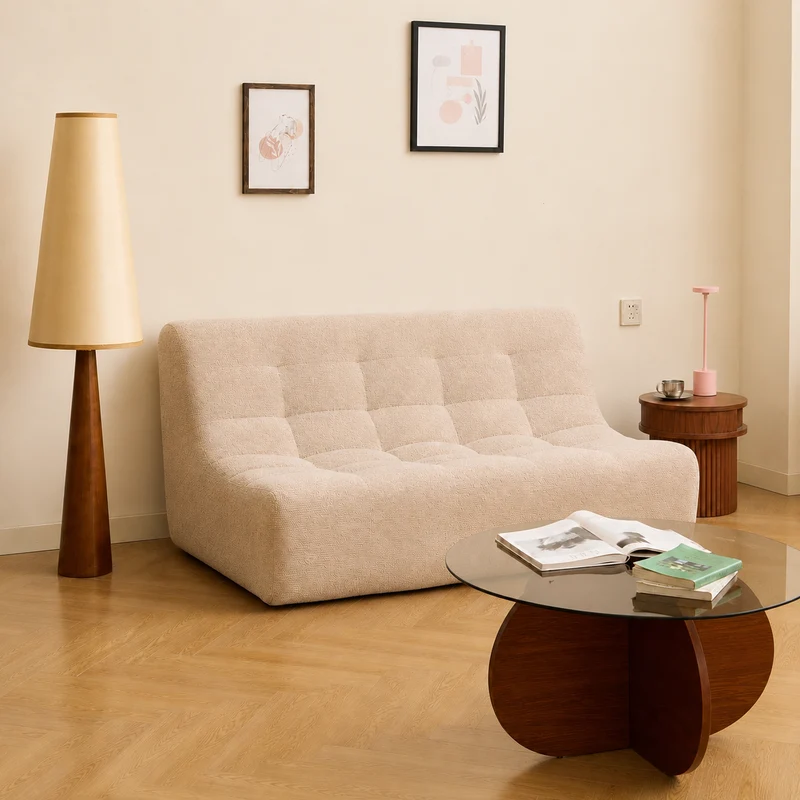 LAGOS - Canape banquette 2 personnes en tissu beige