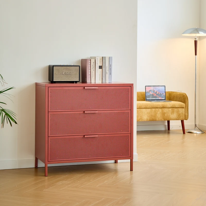 JOEN - Commode 3 tiroirs en métal terracotta