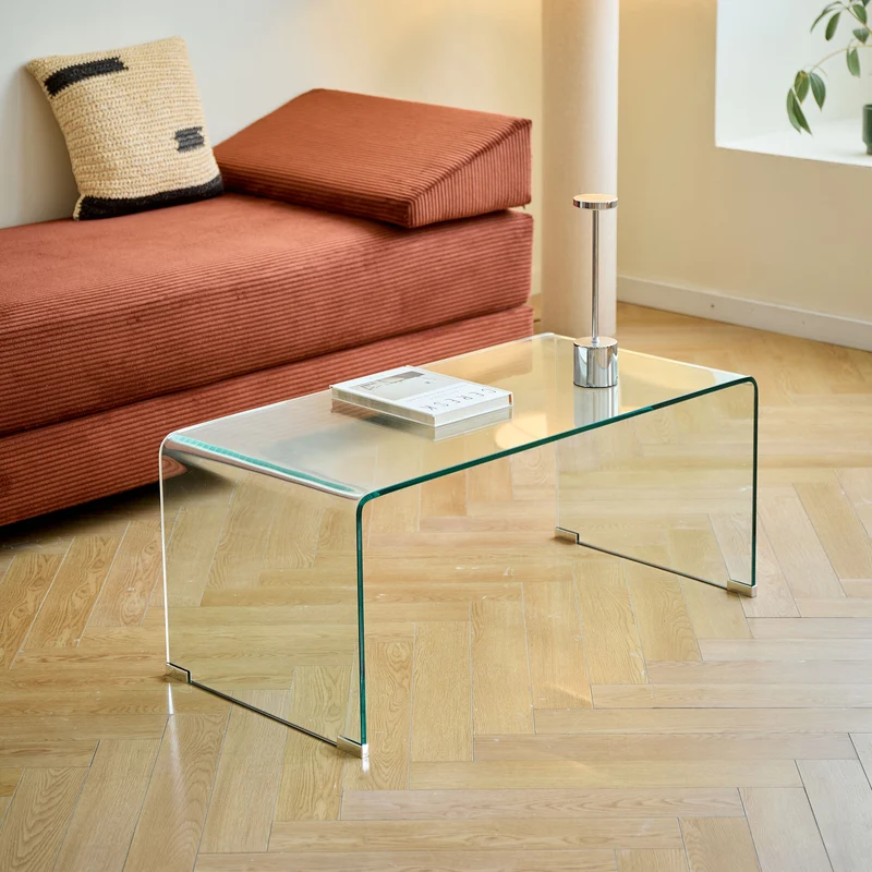 ACCRA - Table basse rectangulaire en verre trempé transparent