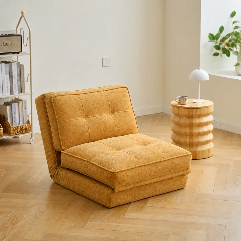 BRAGA - Fauteuil chauffeuse convertible en tissu jaune