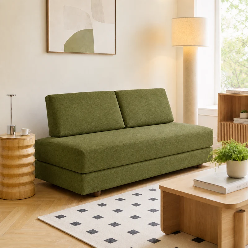 CASTELO - Canape lit convertible 3 personnes en tissu vert