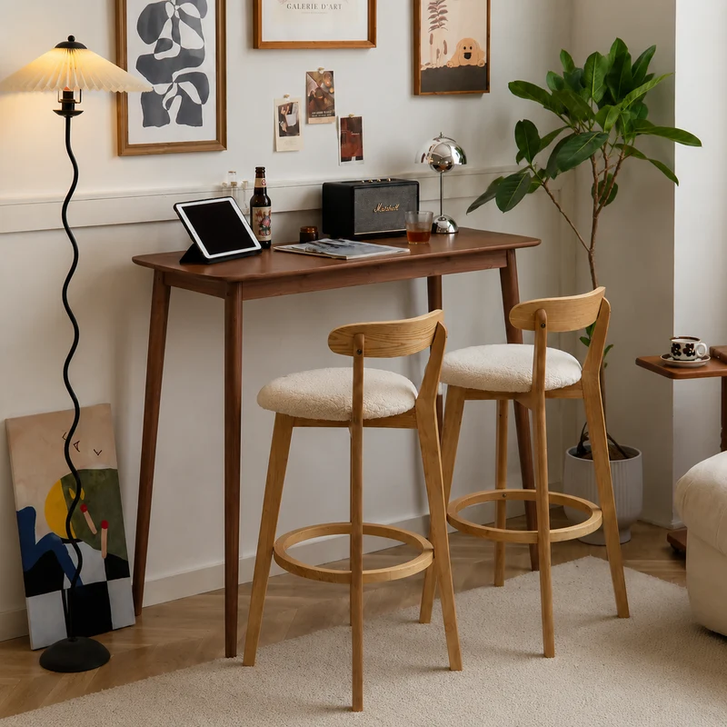 TRADITION - Table de bar rectangulaire en pin massif finition noyer L120