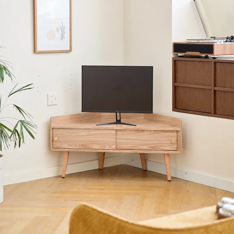 TORUN - Meuble TV d'angle 2 portes en bois clair