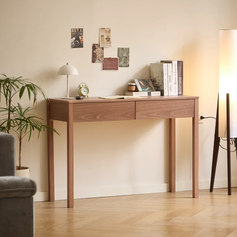 VASTERAS - Bureau 2 tiroirs en bois de noyer