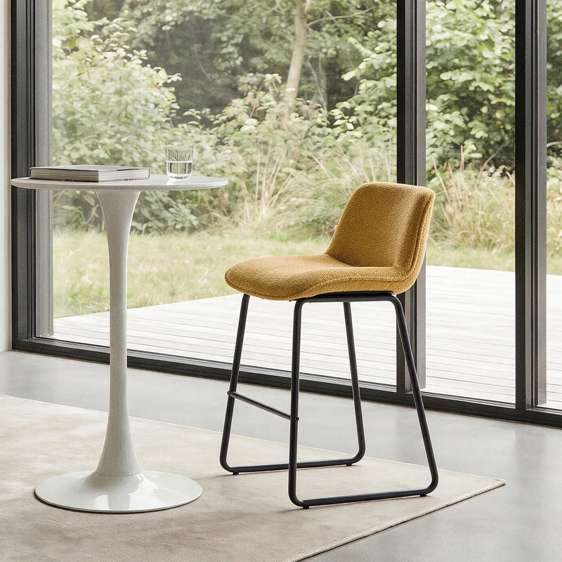 CORIA - Lot de 2 tabourets de bar en métal et tissu jaune