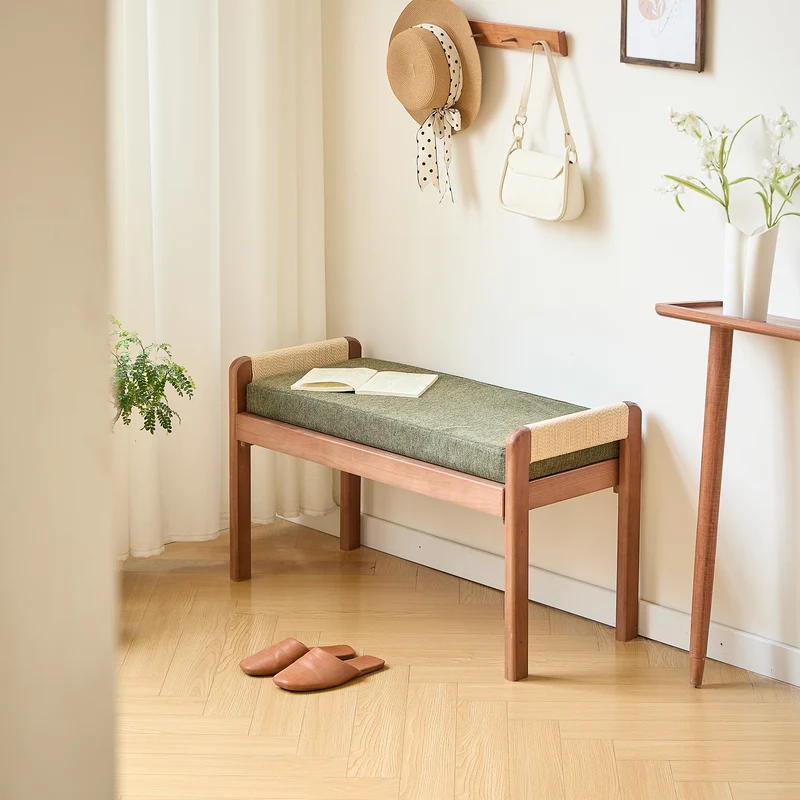 AHKKA - Banc en bois massif et tissu vert