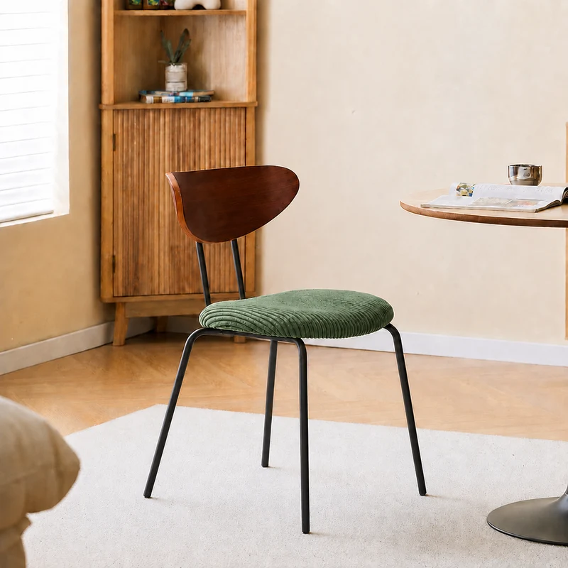 NIBE - Lot de 2 chaises de salle à manger en bois, métal et velours côtelé vert