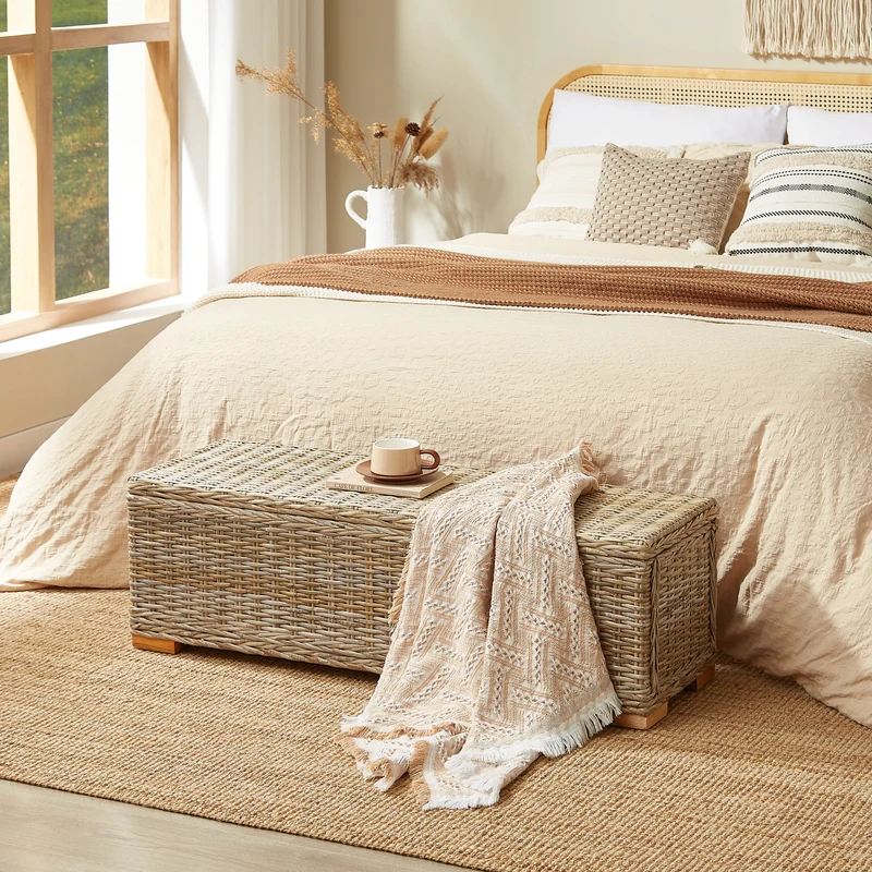 CUZCO - Banc avec espace de rangement en bois et fibres naturelles