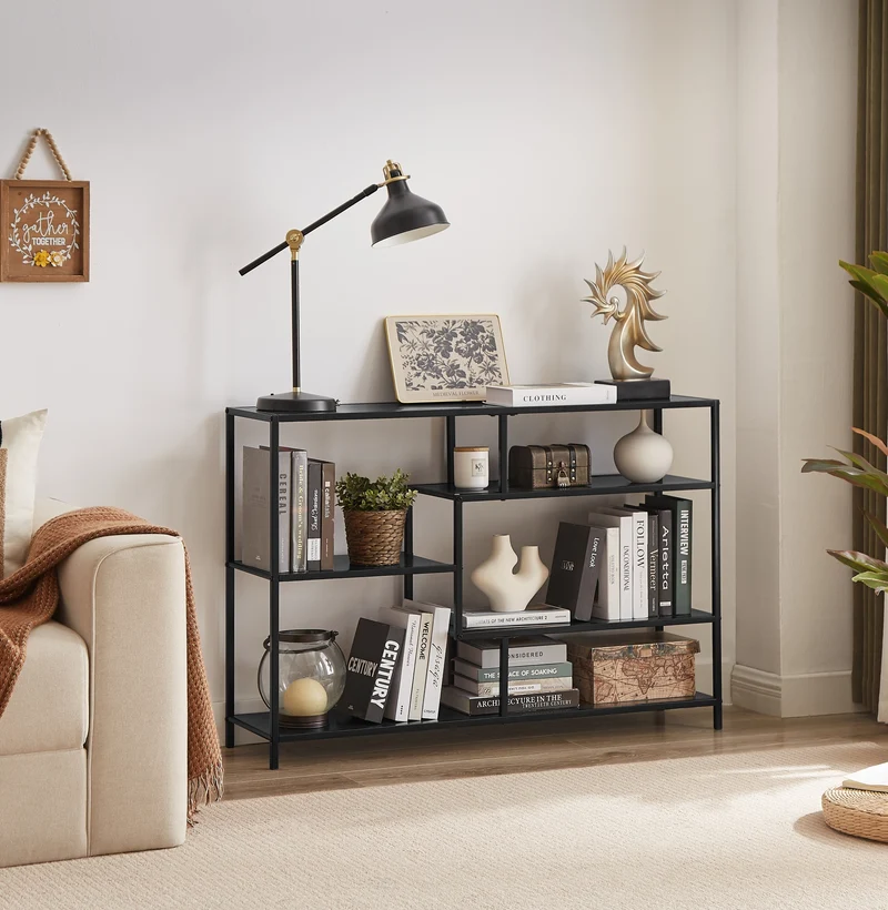 ODDA - Etagère industrielle avec rangements de 5 niveaux en métal noir