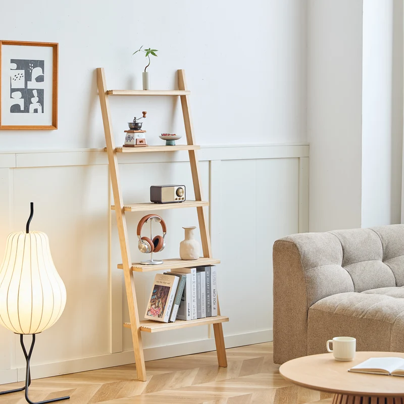 SMOGEN - Etagère murale échelle 5 niveaux en bois massif naturel