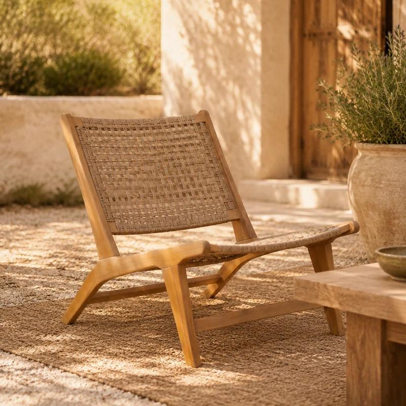 ARICA - Fauteuil intérieur extérieur en acacia massif et corde