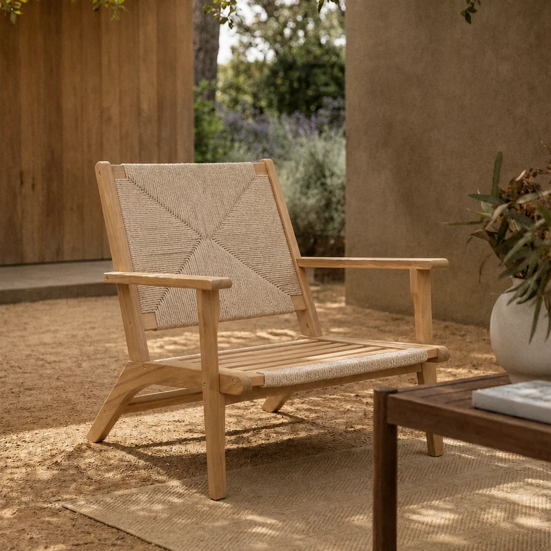 VALDIVIA - Fauteuil intérieur extérieur en acacia massif et corde
