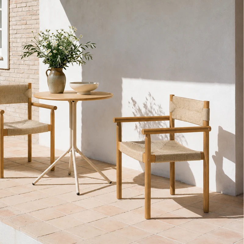 OVALLE - Lot de 2 chaises de jardin en acacia massif et corde