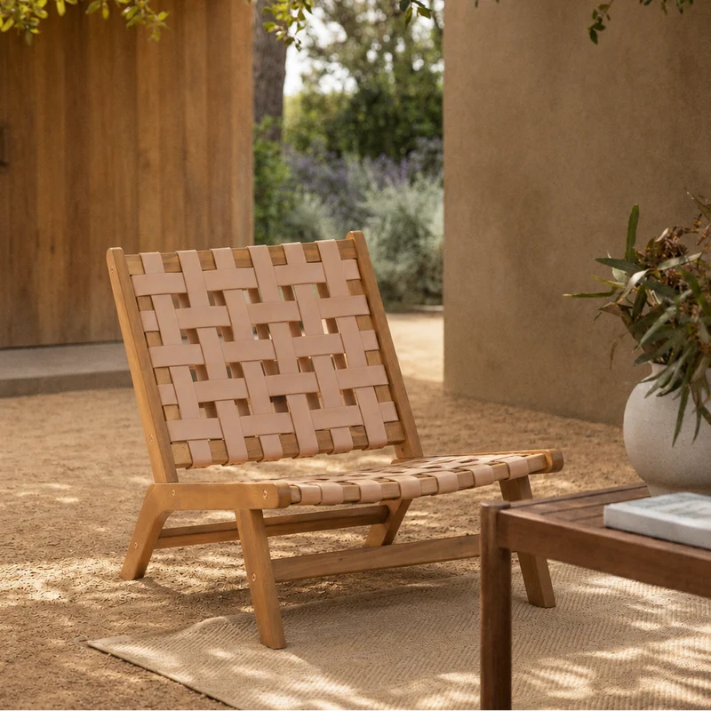 AGUILARES - Fauteuil intérieur extérieur en acacia massif et suèdine