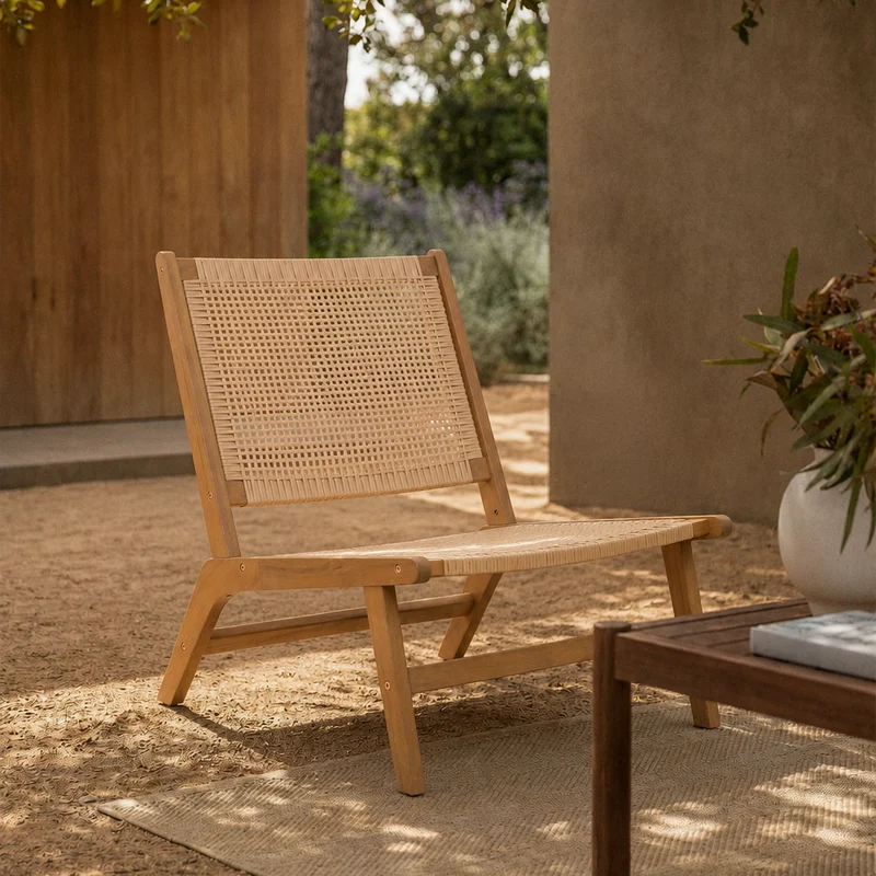 AGUILARES - Fauteuil intérieur extérieur en acacia massif et rotin