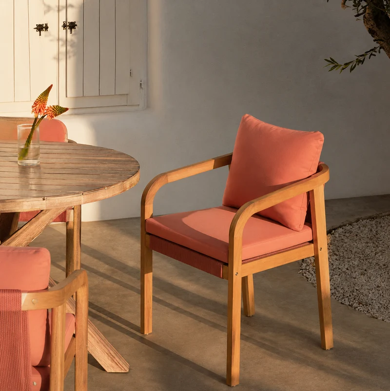 DELGADO - Lot de 2 chaises de jardin en bois massif et tissu rose