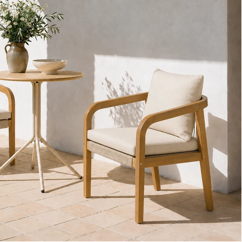 DELGADO - Lot de 2 chaises de jardin en bois massif et tissu beige